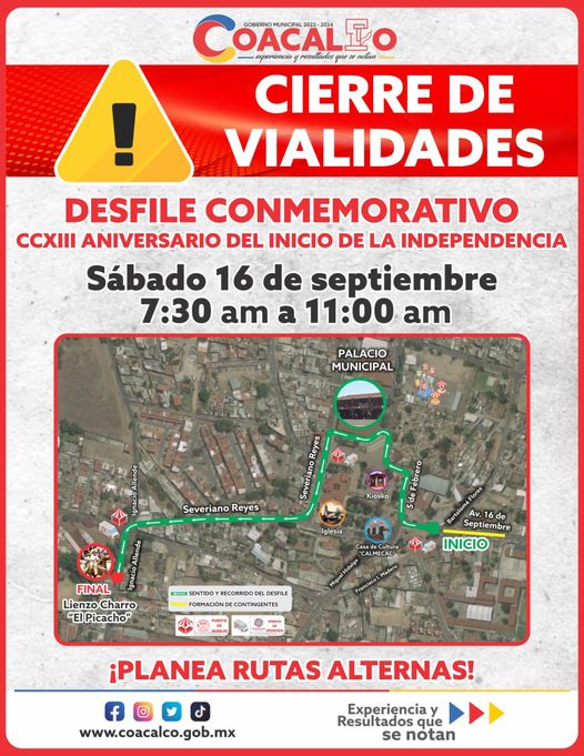 ¡Toma precauciones Cierre temporal de vialidades con motivo del desfile