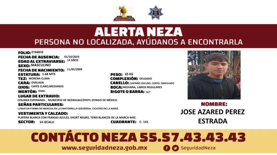 1696426610 AlertaNeza Solicitamos de tu apoyo para localizar a Jose Azared jpg