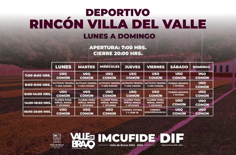 1696798332 Les compartimos los horarios del Deportivo Rincon Villa del Valle jpg