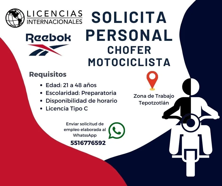 1697319751 I BolsaDeTrabajo Reebok tiene vacantes disponible para Chofer motociclista jpg