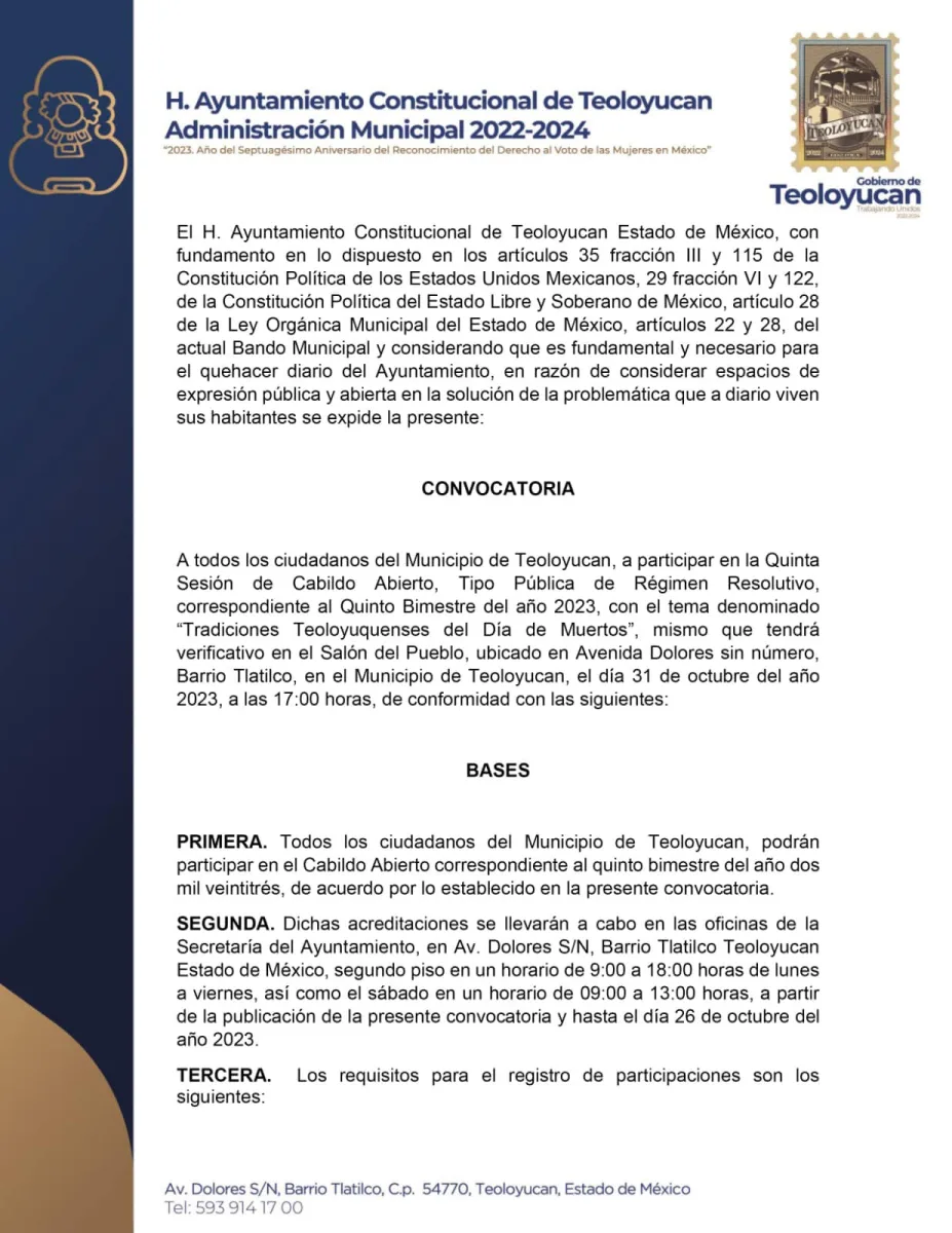 1697481602 Convocatoria Quinta Sesion de Cabildo Abierto con el tema Tradiciones