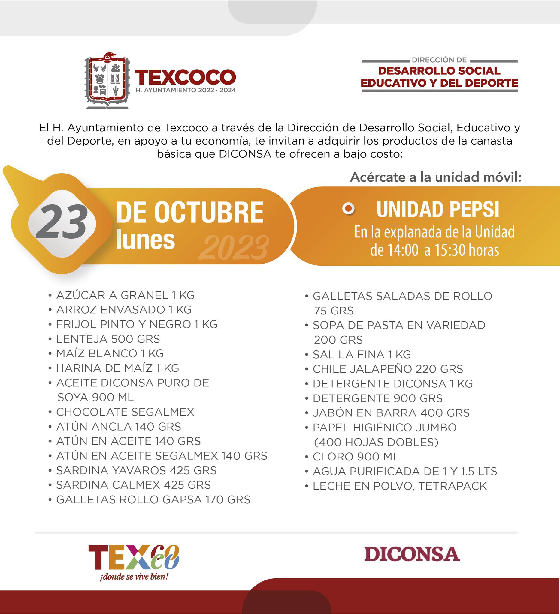 1698000074 234 Informacion importante El Ayuntamiento de Texcoco y DICONSA trae para