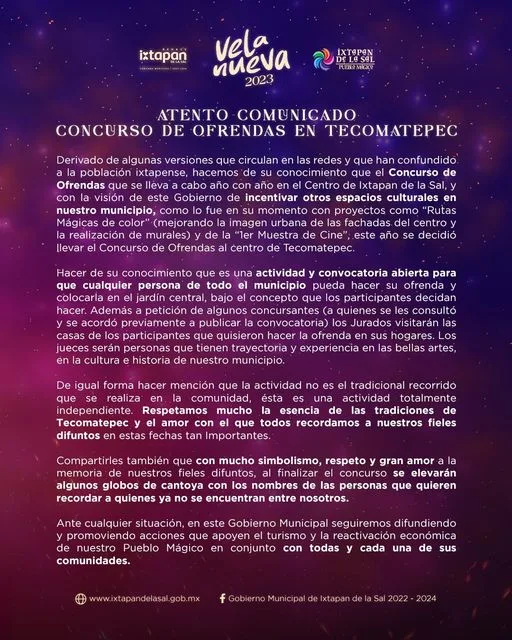 1698325696 COMUNICADO OFICIAL En relacion al Tradicional Concurso Municipal de Ofrendas jpg