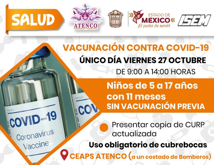 Recuerda Vacunacion COVID 19 ¡UNICO DIA