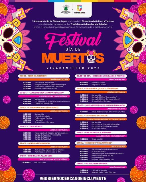 ¡ORGANIZA TU AGENDA FestivalDiaDeMuertos Zinacantepec 2023