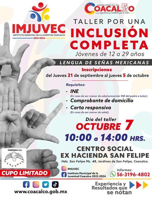 ¡Por una inclusion completa Inscribete al taller que organiza el