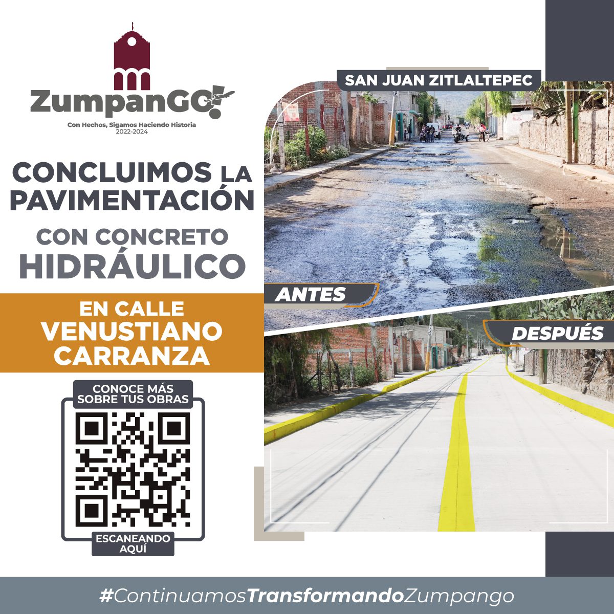 ¡Vecinas y Vecinos de San Juan Zitlaltepec Concluimos la Pavimentacion