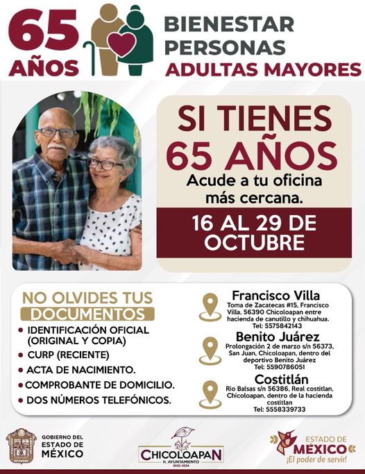 ¿ Tienes 65 anos o mas El Gobierno de Chicoloapan