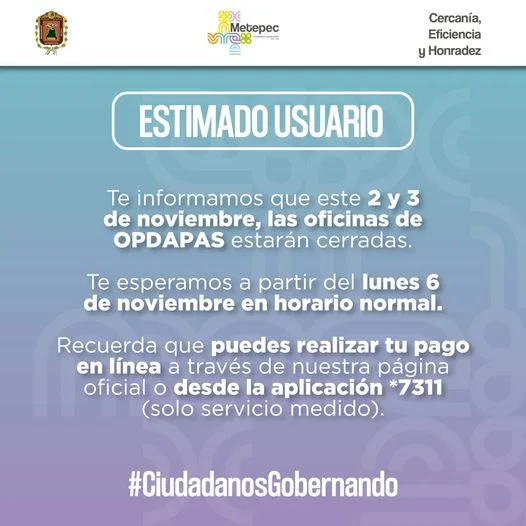 1699053969 Las oficinas de Opdapas de Metepec permaneceran cerradas si eres jpg