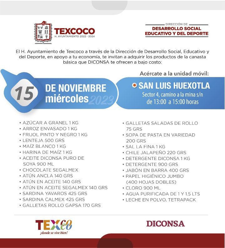 1699990893 689 Informacion importante El Ayuntamiento de Texcoco y DICONSA trae para