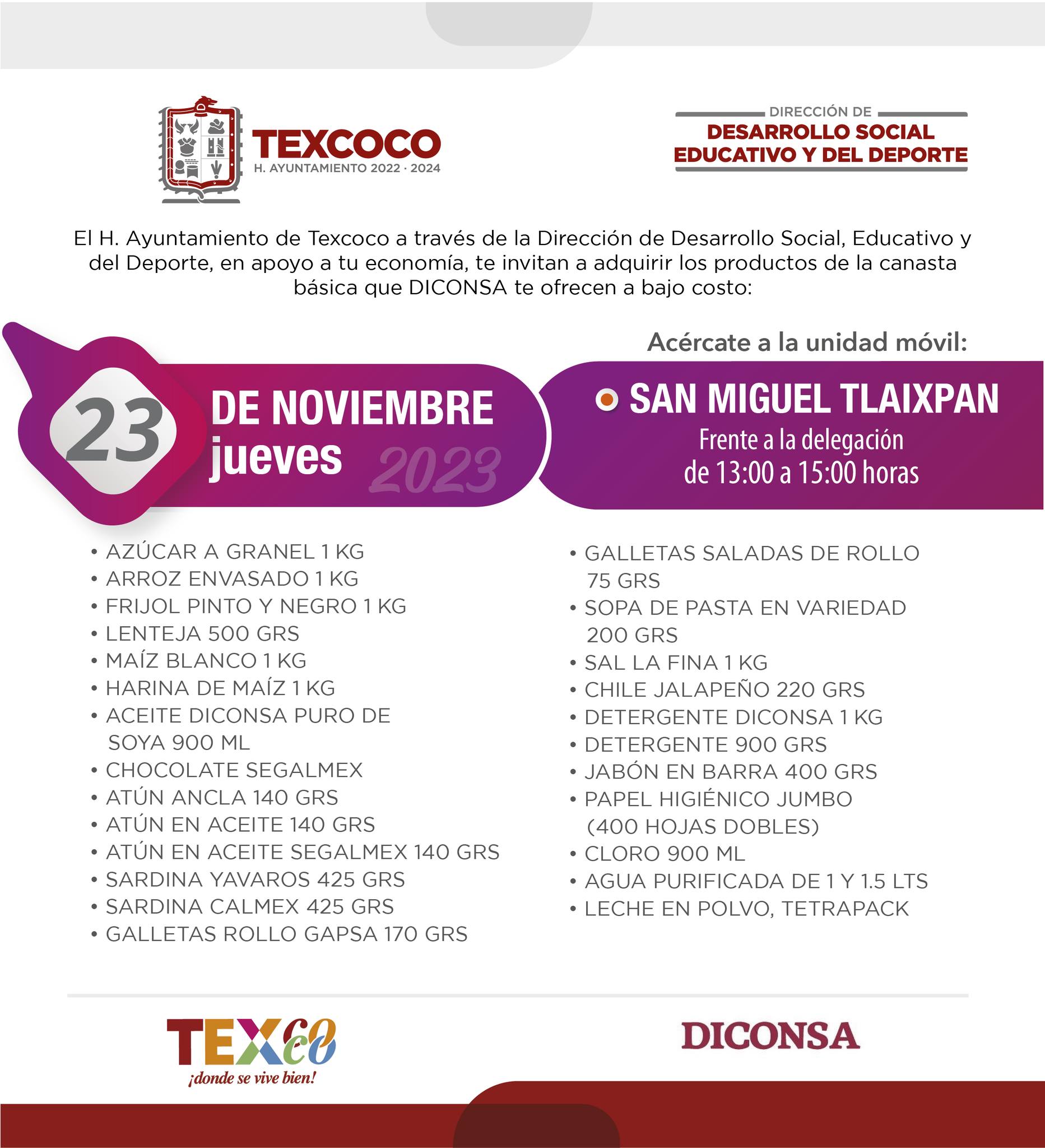 1700683997 838 Informacion importante El Ayuntamiento de Texcoco y DICONSA trae para
