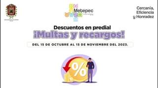 Aprovecha los descuentos que la Tesoreria Municipal de Metepec tiene