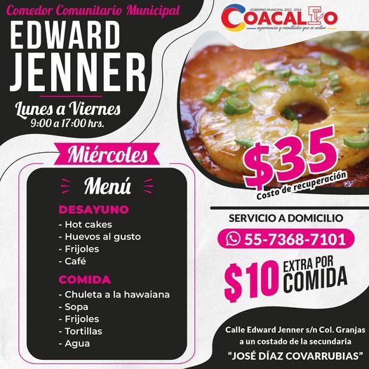 ¡Visitanos en el comedor comunitario Edward Jenner Recuerda que tenemos