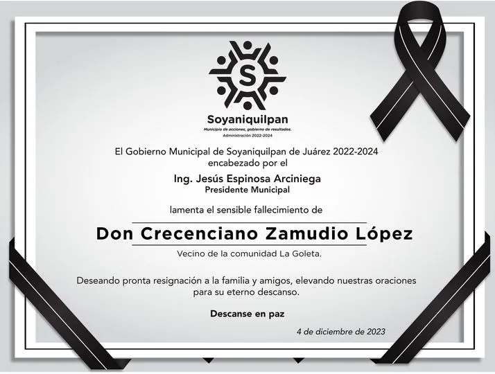 1701777974 Lamentamos el sensible fallecimiento de Don Crecenciano Zamudio Lopez A jpg