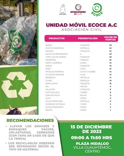 1701951657 ¡La unidad ECOCE regresa para ti intercambia tus materiales reciclables jpg