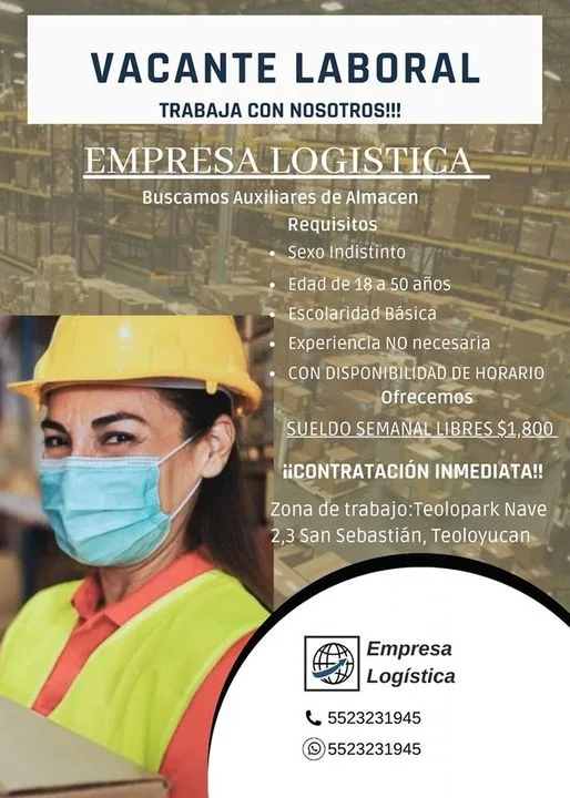 1704500106 BolsaDeTrabajo 𝗩𝗔𝗖𝗔𝗡𝗧𝗘 𝗗𝗜𝗦𝗣𝗢𝗡𝗜𝗕𝗟𝗘 empresalogistica solicita AUXILIARESD jpg