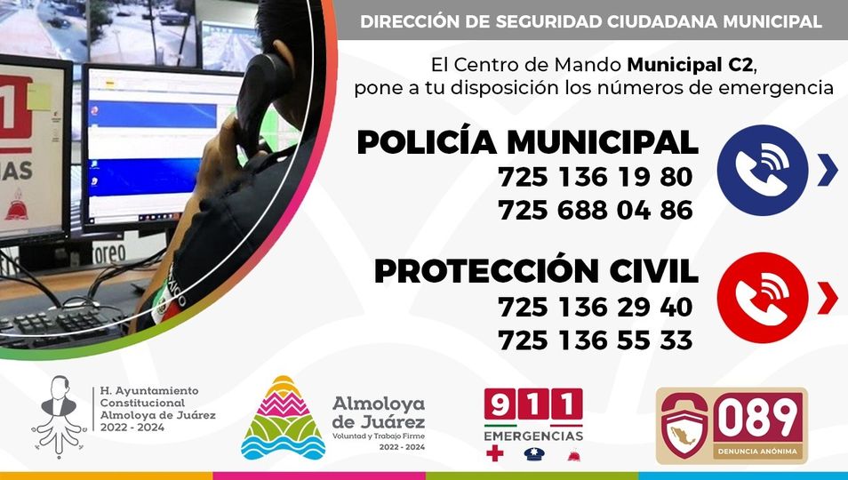 Lineas directas de emergencia en Almoloya de Juarez Policia y