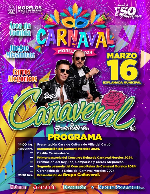 Te compartimos el programa del Carnaval Morelos 2024 Evento totalmente