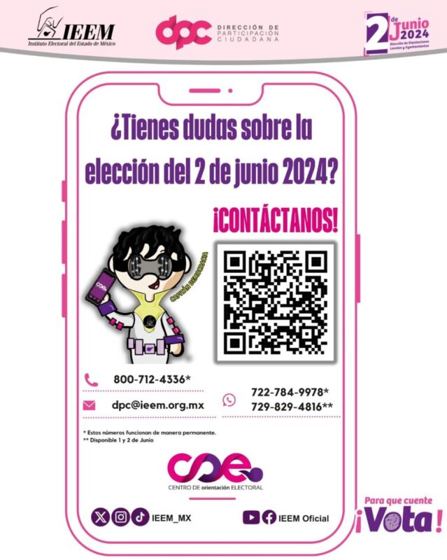 ¿Tienes dudas sobre la elección del 2 de junio? Contacta al CENTRO DE ORIENTACI